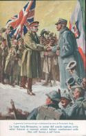 La lega italo-britannica, in nome del popolo inglese, invia saluti fraterni ai valorosi soldati italiani combattenti sulle Alpi, sull'Isonzo e sul Carso: il generale Cadorna stringe cordialmente la mano al maresciallo Haig