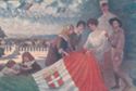 [La famiglia reale dei Savoia cuce lo stemma di Trieste sul tricolore]