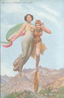 Non cieca,  la Fortuna, Italia guida!. – Firenze: Arti grafiche Excelsior, [tra il 1915 e il 1918]. – 1 cartolina illustrata: fotolitografia, color. ; 139x90 mm.
