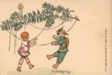 Pupazzetti natalizi rappresentanti una bambina e un bersagliere appesi ad un ramo d'abete