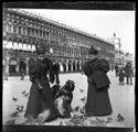 Maria Nigrisoli guarda Lina Guerrini e Caterina Frontali che danno da mangiare ai piccioni: prospetto delle Procuratie Vecchie: piazza San Marco: Venezia