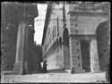 Veduta dalla via Zamboni della via del Guasto tra il Teatro Comunale e il palazzo Paleotti: Bologna