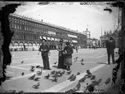 Guido e Lina Guerrini e Maria Nigrisoli danno da mangiare ai piccioni: prospetto delle Procuratie Vecchie: piazza San Marco: Venezia aprile 1892
