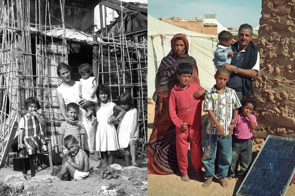 Ph. Rodrigo Pais | Baraccati di Viale Trastevere, Roma, luglio 1966 - Ph. Luciano Nadalini | Campo profughi Sahrawi a Tindouf, Algeria, 1997