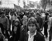 Giovani in corteo per manifestare contro le violenze degli atti terroristici. Roma, 18.3.1978