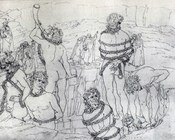 I sei giganti nudi intorno al pozzo. Sandro Botticelli (1447-1510). Berlino Gabinetto delle stampe