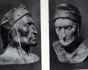 A sinistra, busto di Dante. Museo Nazionale di Napoli. A destra, maschera di Dante (già Torreggiani) Museo Nazionale di Firenze
