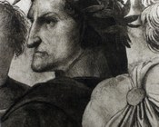 Dante in un dettaglio della "Disputa del Sacramento" di Raffaello Sanzio. Stanza della Segnatura, Musei Vaticani. 1508-1509