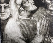 Ritratto di Dante nel particolare dell’affresco "Gli Eletti" di Nardo e Andrea di Cione. Cappella Strozzi, Santa Maria Novella, Firenze. 1350-1354