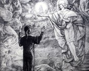 Dante e Beatrice nel mezzo della rosa celeste (Par. XXX). Mirko Racki (Sec. XX)