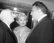 Angelo Rizzoli, Giulietta Masina e Federico Fellini alla première del film «8 ½» al Cinema Fiamma.  Roma, 13.2.1963 