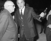 L’on. Pietro Nenni e Federico Fellini alla festa in occasione della consegna dell’Oscar per il film «8 ½». Teatro di posa Safa-Palatino al Celio - Roma, 26.4.1964 