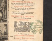 Maximilien Misson, Voyage d’Italie... 5eéd., plus ample et plus correcte... enrichie de nouvelles figures et augmentée d’un 4e vol. traduit de l’Anglois et contenant les remarques que Monsieur Addison a faites dans son voyage d’Italie, Utrecht, G. Van de Water et J. Van Poolsum, 1722, vol. 1. Frontespizio