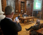 Aula Magna della Biblioteca Universitaria di Bologna: inaugurazione, da sin. Marie Urban LeFebvre, Giacomo Montanari e Eduardo Andres Escobar Briones