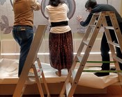 Atrio dell'Aula Magna della Biblioteca Universitaria di Bologna: allestimento della mostra "L'oro dei filosofi"