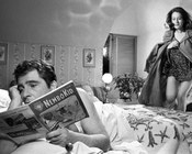 Rossano Brazzi e Annie Girardot sul set del film La ragazza in prestito. Roma, 1964 