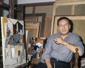 Renato Guttuso nel suo studio. Roma, 23 marzo 1958