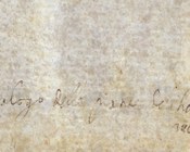 Titolo in volgare "Catalogo delle piante del horto publico" vergato nella parte inferiore del piatto anteriore probabilmente all'arrivo dei libri al Palazzo Pubblico nel 1617.