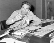 Pier Paolo Pasolini partecipa alla tavola rotonda  con il sindaco Clelio Darida sul tema della criminalità  nella capitale. Roma, 22.5.1971