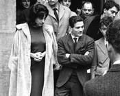 Anna Magnani, Carlo Di Carlo, Pier Paolo Pasolini ed Ettore Garofolo al Palazzo dei ferrovieri in Piazza Tommaso De Cristoforis, il primo giorno di riprese del film «Mamma Roma». Roma, 17.3.1962