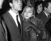 Franco Citti e Laura Betti alla prima proiezione del film «Accattone» al cinema Barberini. Roma, 22.11.1961