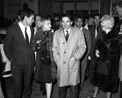 Franco Citti, Laura Betti e Pier Paolo Pasolini alla prima proiezione del film «Accattone» al cinema Barberini. Roma, 22.11.1961